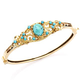 Antique Victorian 14K Yellow Gold Turquoise Hinged Bangle Bracelet