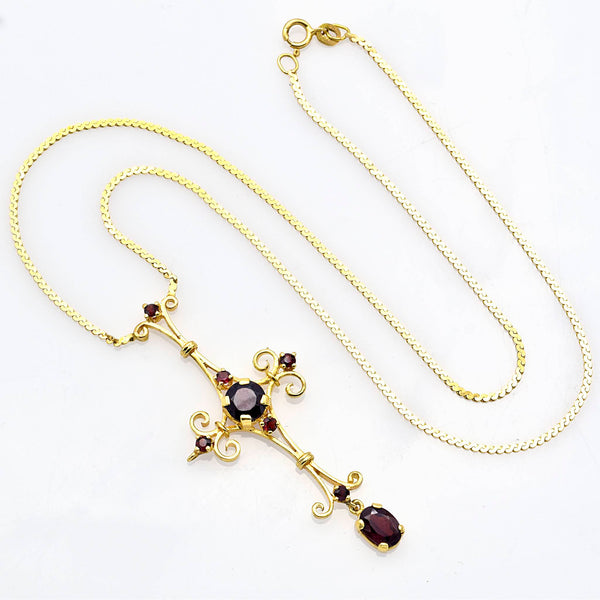 Vintage 14K Yellow Gold 3.56 TCW Garnet Cross Necklace