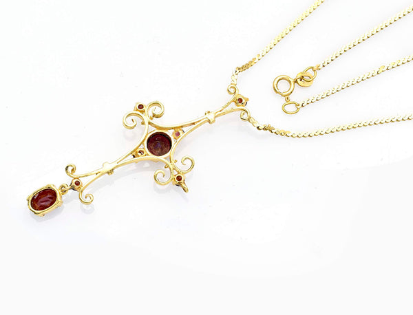 Vintage 14K Yellow Gold 3.56 TCW Garnet Cross Necklace
