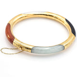 Vintage 14K Yellow Gold Multi-Color Jade Hinged Bangle Bracelet