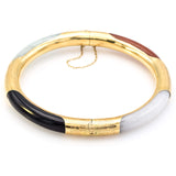 Vintage 14K Yellow Gold Multi-Color Jade Hinged Bangle Bracelet