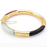 Vintage 14K Yellow Gold Multi-Color Jade Hinged Bangle Bracelet