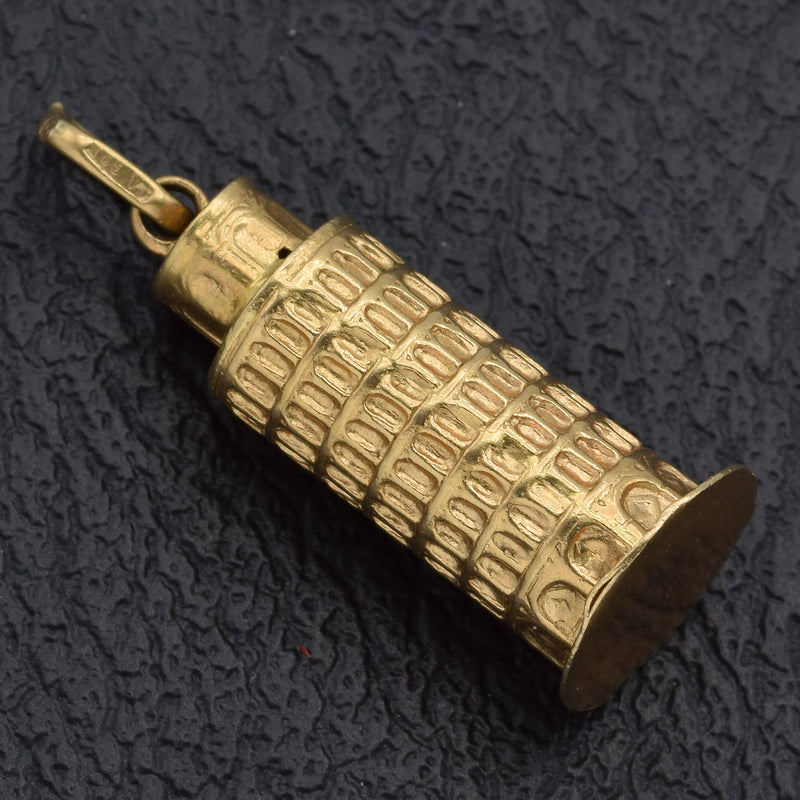Vintage 18K Yellow Gold Leaning Pisa Tower Charm Pendant 3.3 Grams