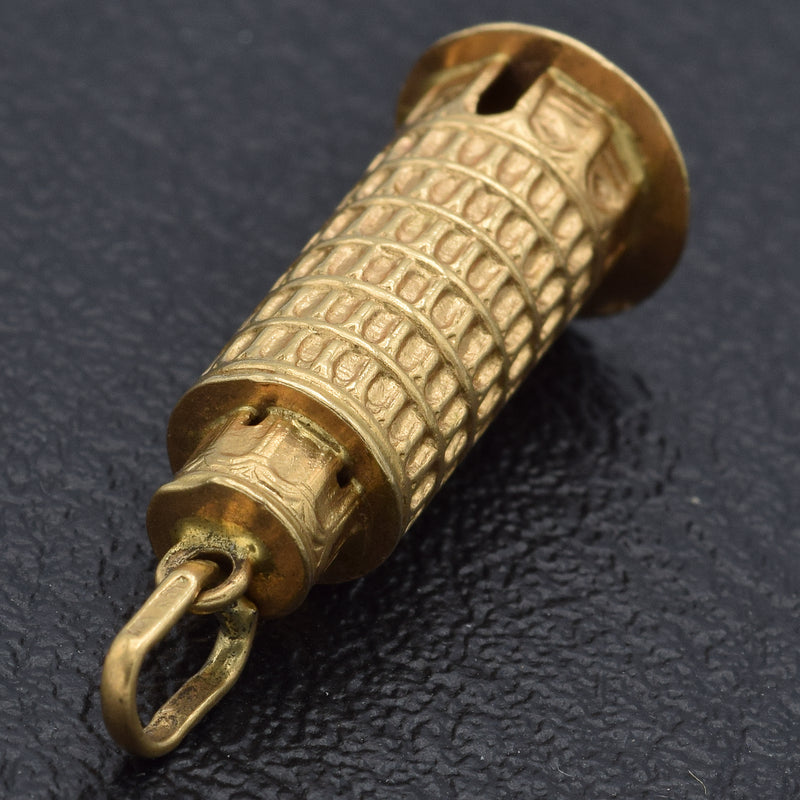 Vintage 18K Yellow Gold Leaning Pisa Tower Charm Pendant 3.3 Grams