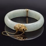 Vintage Ming's 14K Yellow Gold Green Jade Hinged Bangle Bracelet