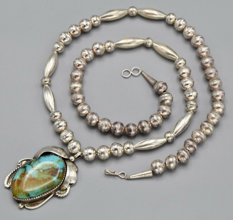 Vintage H. Tsosie Sterling Silver Beaded Turquoise Pendant Necklace