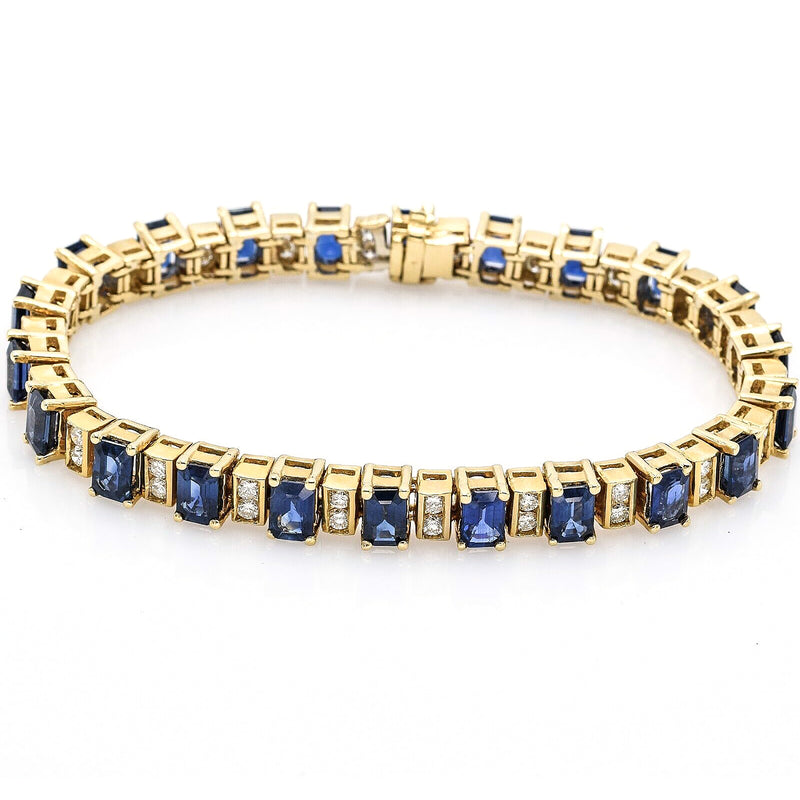 Estate 14K Yellow Gold Sapphire & Diamond Tennis Bracelet