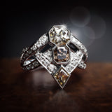 Vintage 18K White Gold Natural Tri Color Diamond Cocktail Ring