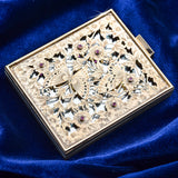 Antique Boucheron Paris 18K Gold Sterling Silver Ruby Compact Vanity Case Mirror