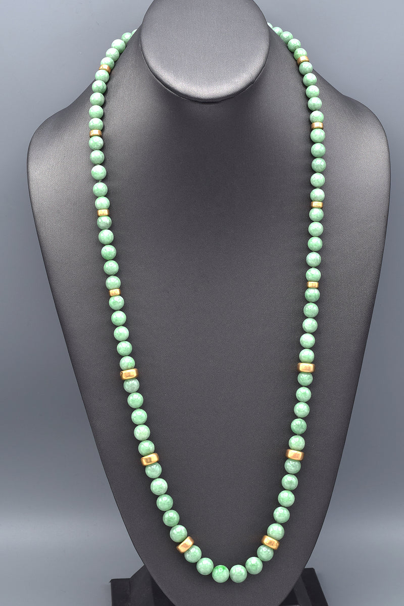 Lise Mori K 14K Yellow Gold Burmese Jade & Diamond Beaded Necklace