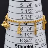 Vintage 24K Gold Teapot, Bell, Cage, Pipa, Abacus, Pagoda, Iron Charms Bracelet