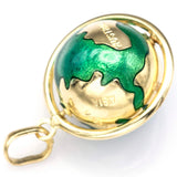 Vintage 9K Yellow Gold Green Enamel Spinning Globe World Charm Pendant 5.5G