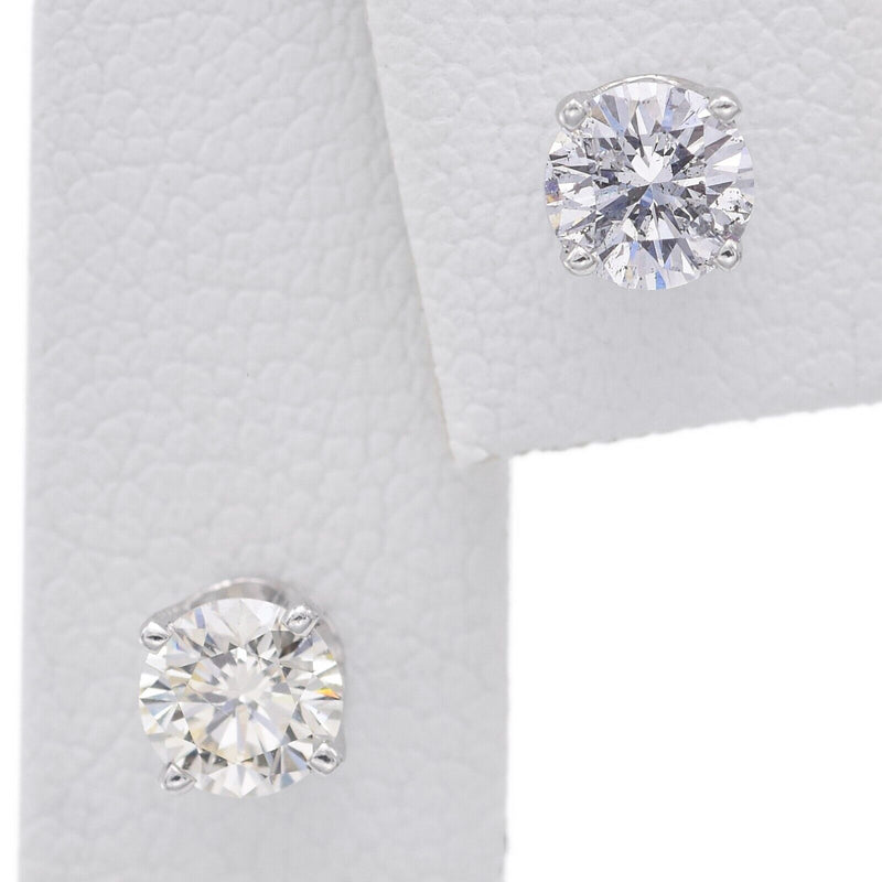 Vintage 14K White Gold 0.74 TCW Diamond Round Stud Earrings 4.6 mm