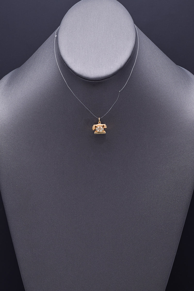 Vintage 14K Yellow Gold Telephone Charm Pendant 2.2 Grams