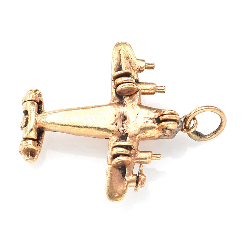 Vintage 14K Yellow Gold Movable Airplane Charm Pendant
