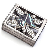 Vintage Sterling Silver Onyx Turquoise MOP Southwestern Horse Match Box Holder