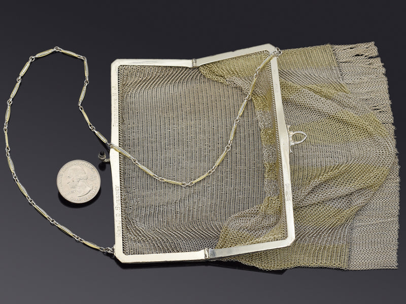 Antique Whiting & Davis 1-10 14K Gold & Sterling Silver Mesh Purse Bag 138.1G