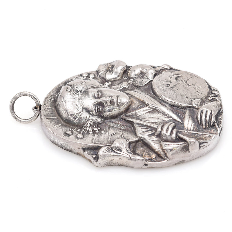 Vintage Henryk Winograd HW 999 Fine Silver Repoussé Geisha Woman Pendant Large