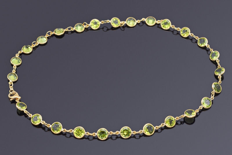 Estate 18K Yellow Gold Peridot Round Link Necklace + Box 22.5G 18.5 Inches
