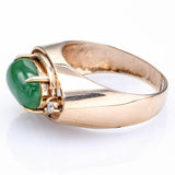 Vintage 14K Yellow Gold 2.61 Ct Green Jade & Diamond Band Ring