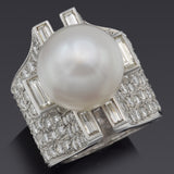 Vintage 18K White Gold Sea Pearl & 3.85 TCW Diamond Cocktail Ring 19.4G Size 5