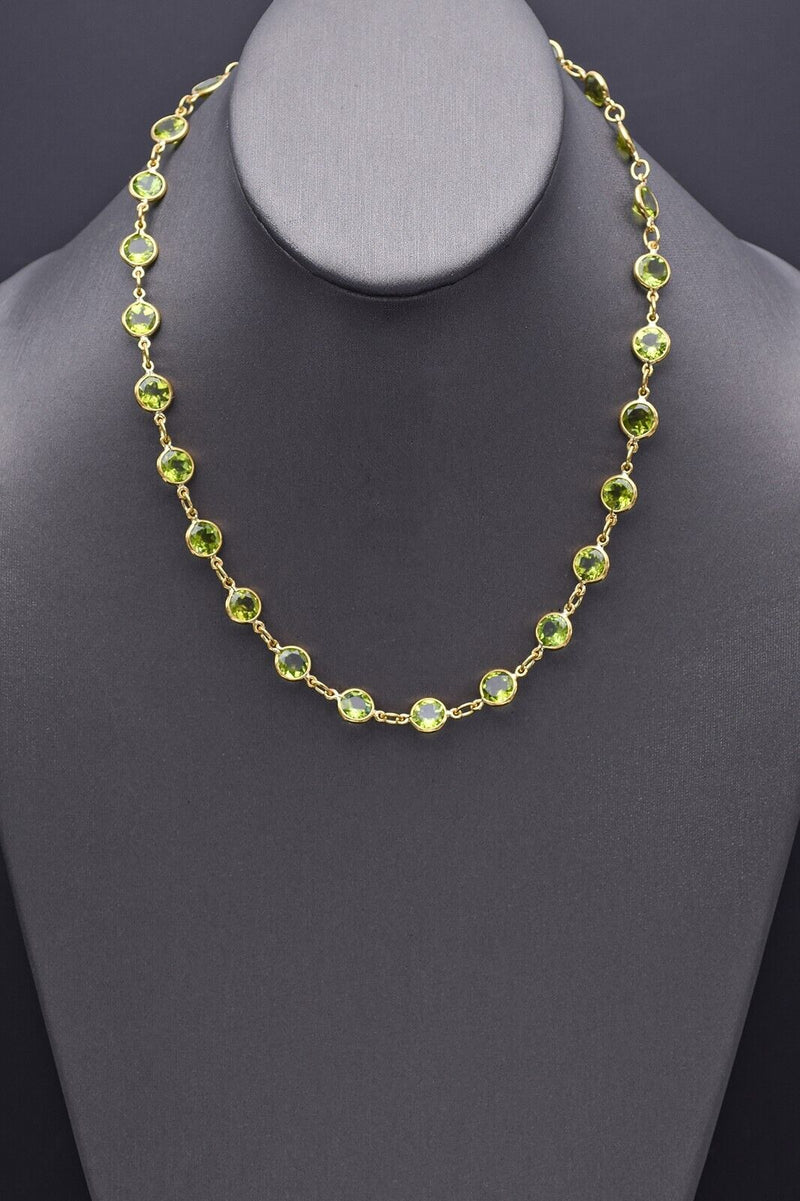 Estate 18K Yellow Gold Peridot Round Link Necklace + Box 22.5G 18.5 Inches