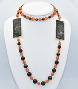 Vintage 14K Yellow Gold Moss Agate & Carnelian Strand Beaded Necklace