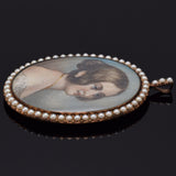 Antique Victorian 14K Gold Sea Pearl Hand Painted Large Portrait Pendant 30.6G