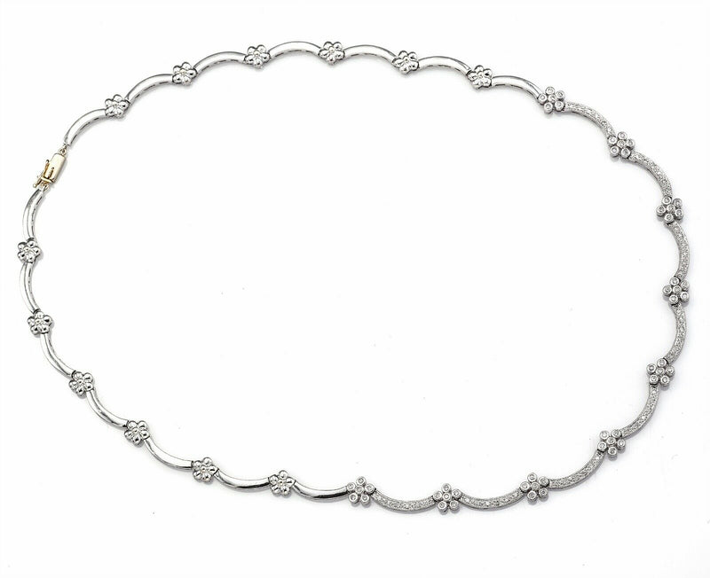 Vintage 14K White Gold 1.02 TCW Diamond Floral Link Necklace