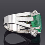 Vintage 14K White Gold 8.38 Ct Emerald & 0.64 TCW Diamond Cocktail Ring 12.7G