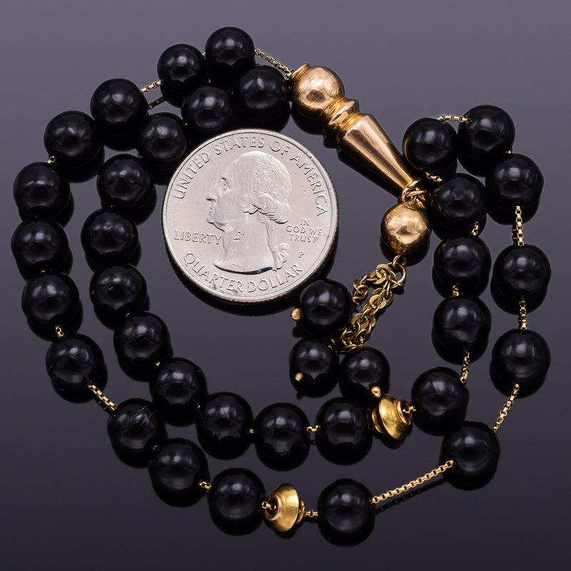 Vintage 18K Yellow Gold Black Onyx Prayer Beads 26.7 Grams