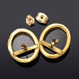 Antique 14K Gold Onyx, Sea Pearl & White Topaz Mourning Drop Earrings 6.3 Grams
