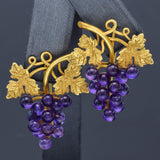 Antique English 18K Yellow Gold Amethyst Grape Vine Drop Earrings 8.5G