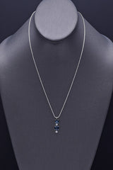 Estate 18K White Gold Sapphire & Diamond Pendant Necklace 5.6 Grams 19.5 Inches