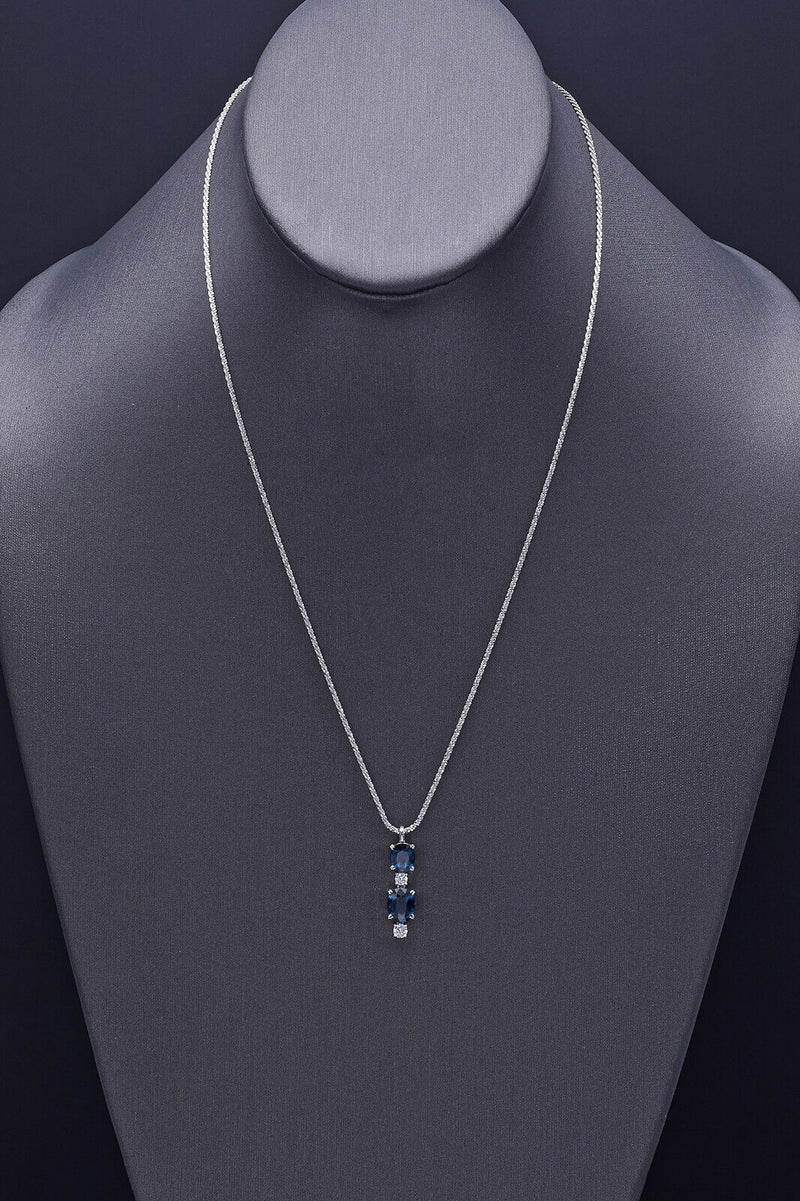 Estate 18K White Gold Sapphire & Diamond Pendant Necklace 5.6 Grams 19.5 Inches