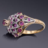 Vintage 18K Yellow Gold Ruby Thai Princess Harem Cluster Cocktail Ring 5.7 Grams