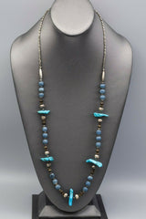 Vintage Sterling Silver Blue Coral & Turquoise Beaded Strand Necklace