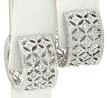 Vintage 14K White Gold Diamond Filigree Hoop Huggie Earrings