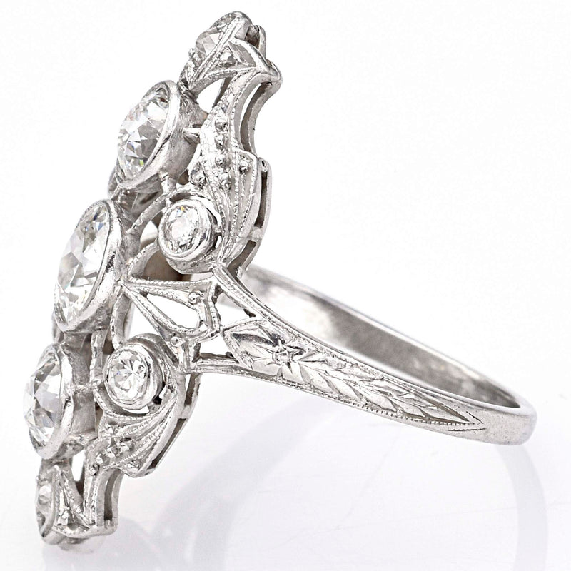 Antique Platinum Old Euro Cut Diamond Art Deco Cocktail Ring