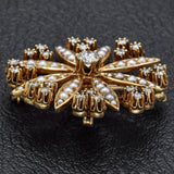 Antique 14K Gold 1.16TCW Diamond & Pearl Snowflake Brooch Pendant