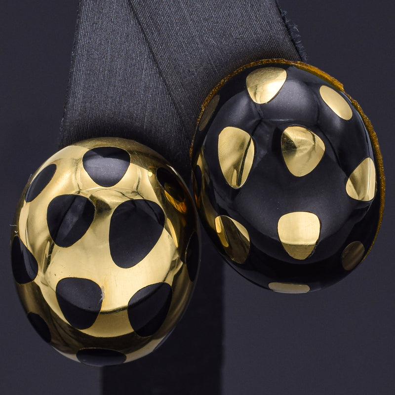Tiffany & Co Angela Cummings 18K Gold Positive Negative Black Jade Earrings +Box