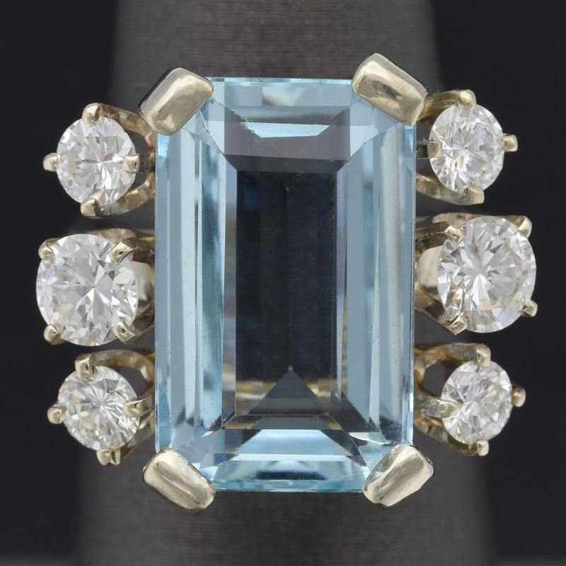 Vintage 14K White Gold 13.9 Ct Aquamarine & 1.73 TCW Diamond Cocktail Ring