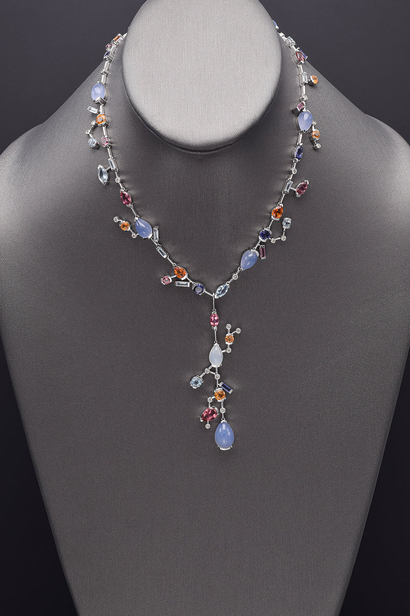Estate 18K Gold Moonstone, Multi-Stone & 1.08 TCW Diamond Pendant Necklace