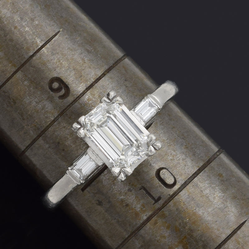 Vintage Platinum 1.35 TCW Diamond Baguette Three-Stone Band Ring