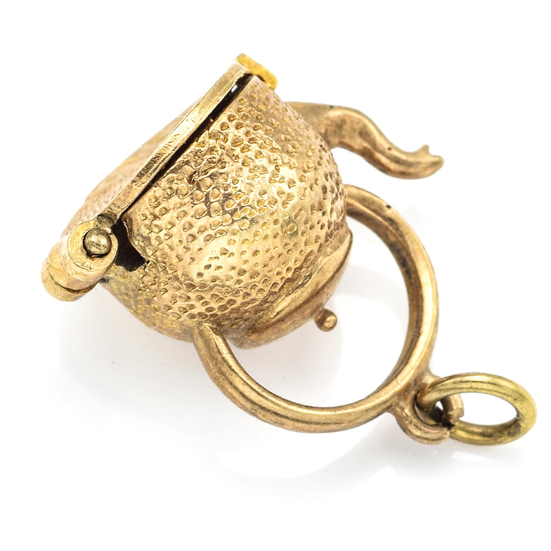 Vintage 9K Yellow Gold Tea Pot Kettle Fish Movable Charm Pendant