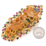 $15,000 Appraised 14K Gold Jadeite Jade, Ruby, Sapphire & Emerald Brooch Pin