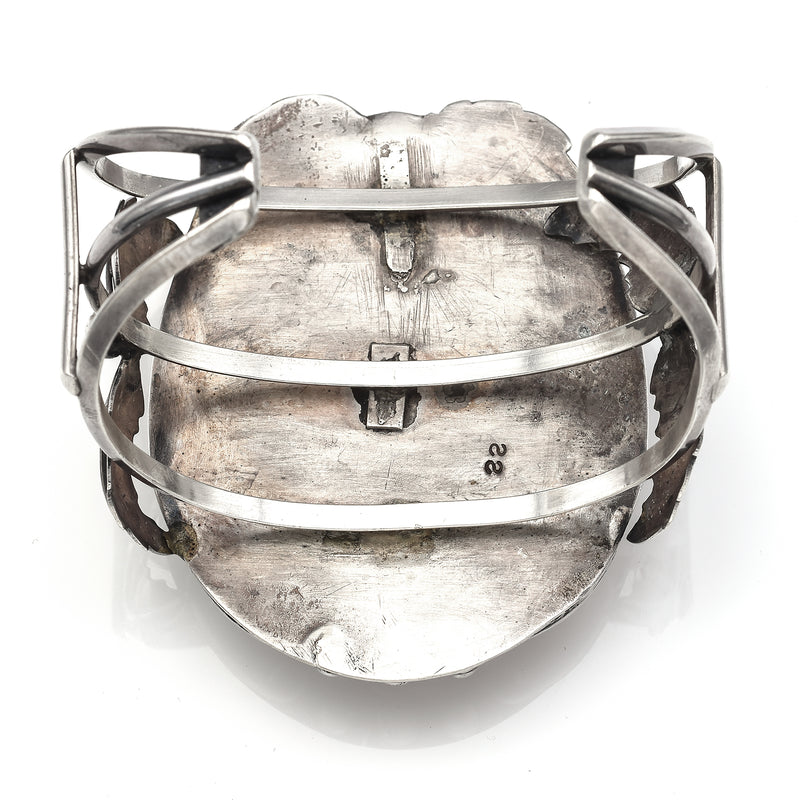 Vintage Sterling Silver Rhodochrosite Southwestern Large Cuff Bracelet
