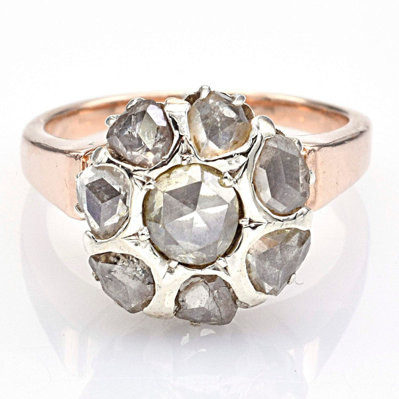 Antique 14K Rose & White Gold Rose Cut Diamond Cluster Ring