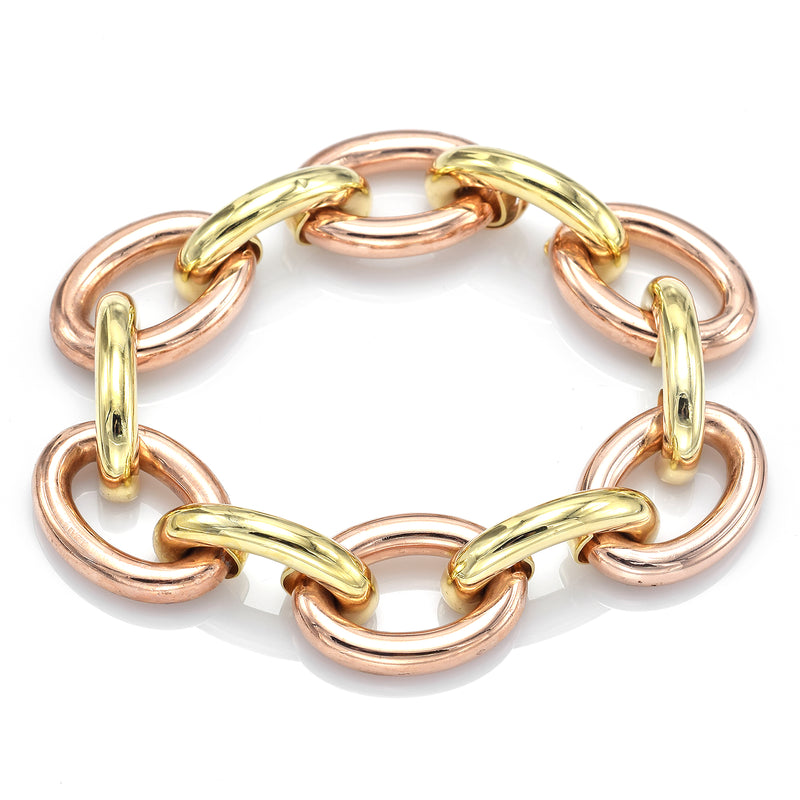 Vintage 14K Yellow & Rose Gold Large Oval Link Bracelet