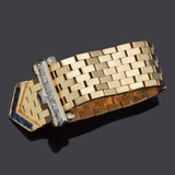 Vintage 14K Yellow Gold Sapphire & Diamond Adjustable Belt Buckle Band Ring